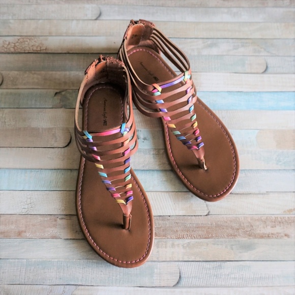 American Eagle Outfitters Shoes - AE Faux Leather Rainbow Woven Boho Sandals 7.5